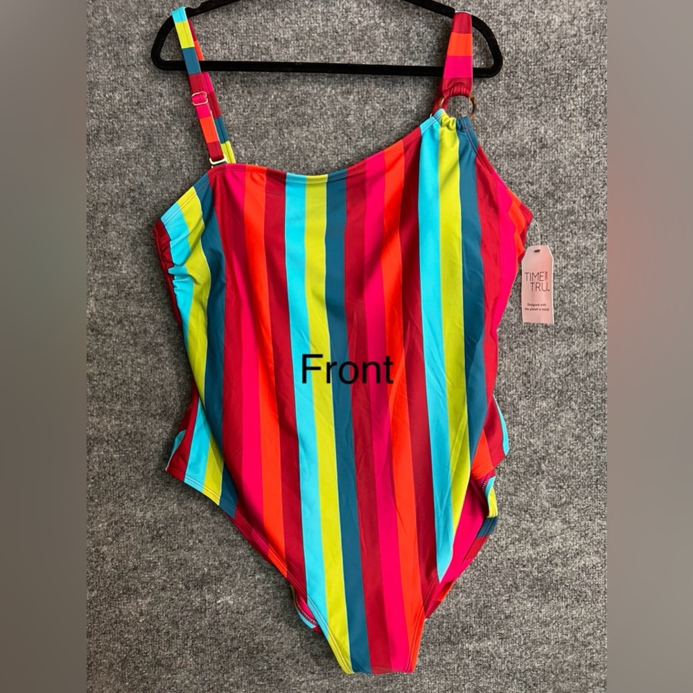 Time and Tru Girls' Rainbow Stripe One-Piece Swimsuit - Multicolor